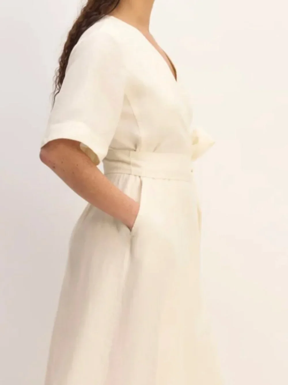 Everlane Bone Linen Wrap Dress Size M NWT